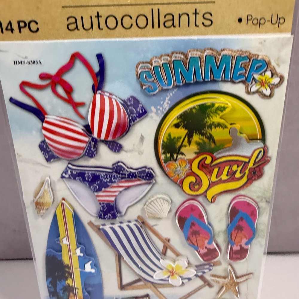 🩷5/$10 Crafters Square Summer Surf Pop-Up Stickers - Beach Colors - Picture 2 of 4